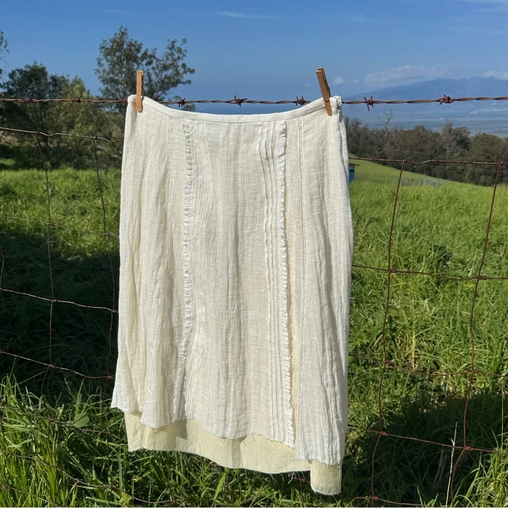 Zara Linen Layered Gauzey Midi Skirt ZW Collection boho chic Cream NWT L - Picture 4 of 8